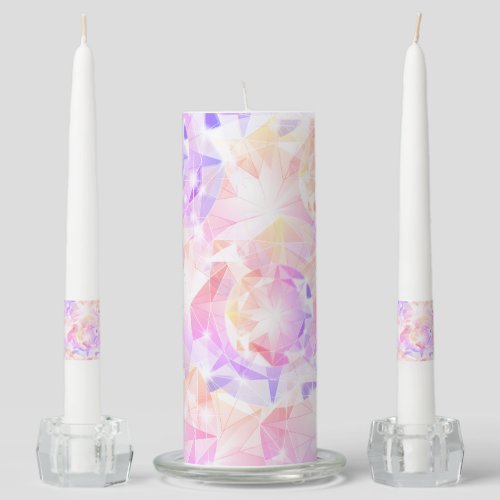 Iridescence Pink Lavender Brilliant Crystal Unity Candle Set