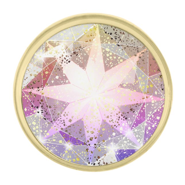 Iridescence Pink Lavender Compass Rhinestone Gold Finish Lapel Pin (Front)