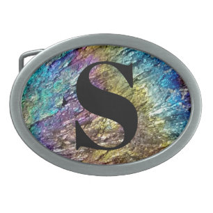 Iridescence rainbow color rare mineral custom name belt buckle