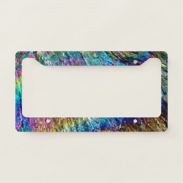 Iridescence rainbow color rare mineral photo license plate frame (Front)