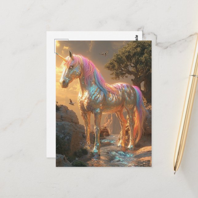 Iridescence Unicorn Fantasy Postcard (Front/Back In Situ)