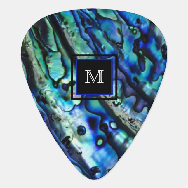 Iridescent Abalone Shell | Monogram Guitar Pick (Front)