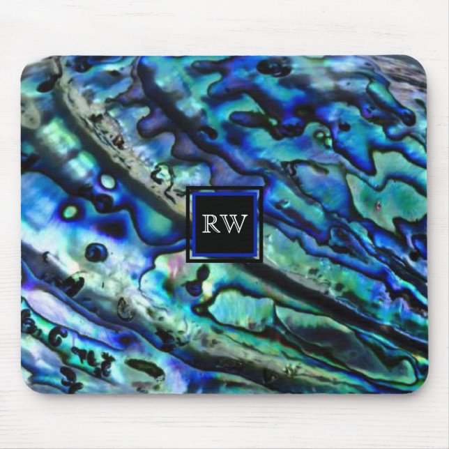 Iridescent Abalone Shell Monogram Mouse Pad (Front)