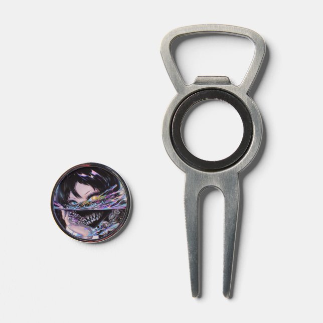 Iridescent Anime Horror: Liquid Smile Monster Divot Tool (Front (Open))