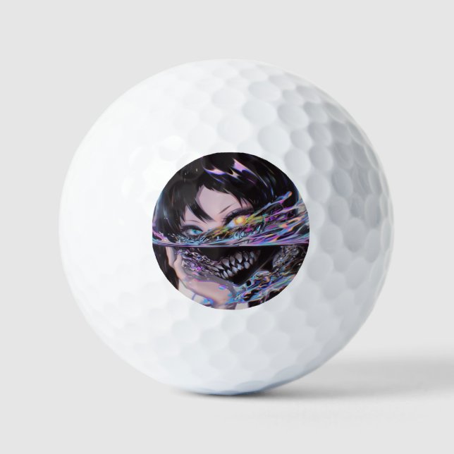 Iridescent Anime Horror: Liquid Smile Monster Golf Balls (Front)