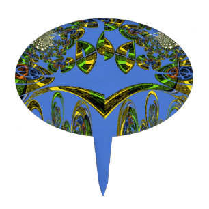 Iridescent Art Print with Golden Abstract Design Cake Topper