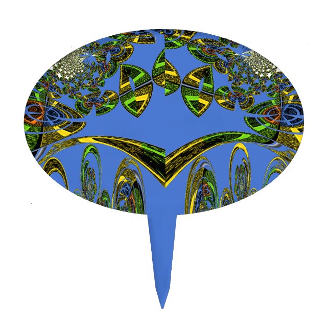 Iridescent Art Print with Golden Abstract Design Cake Topper (Front)