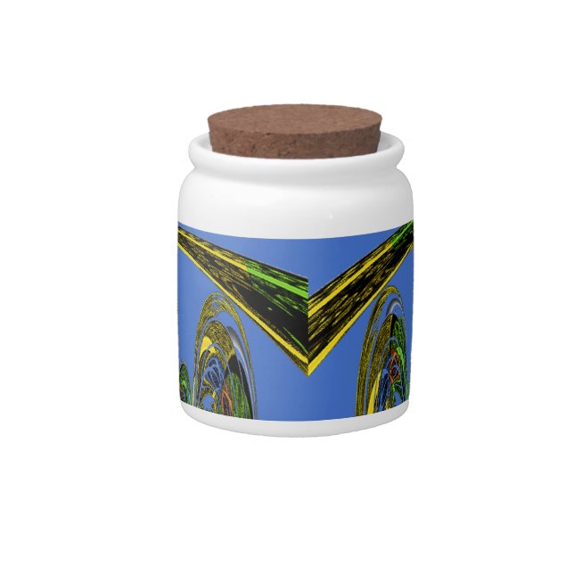 Iridescent Art Print with Golden Abstract Design Candy Jar (Front)