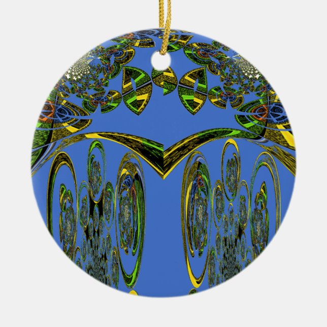 Iridescent Art Print with Golden Abstract Design Ceramic Ornament (Front)