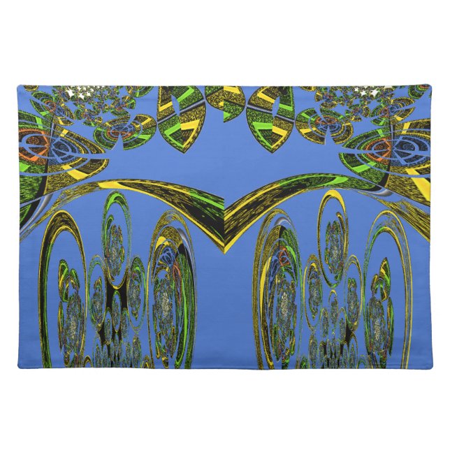 Iridescent Art Print with Golden Abstract Design Cloth Placemat (Front)