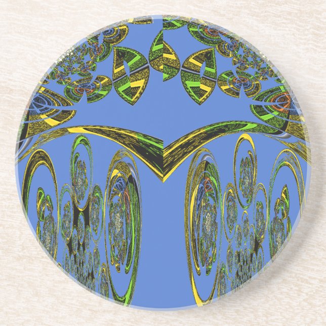 Iridescent Art Print with Golden Abstract Design Drink Coaster (Front)