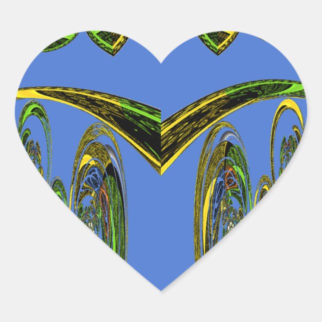 Iridescent Art Print with Golden Abstract Design Heart Sticker (Front)
