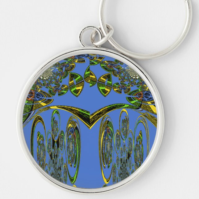 Iridescent Art Print with Golden Abstract Design Keychain (Front)
