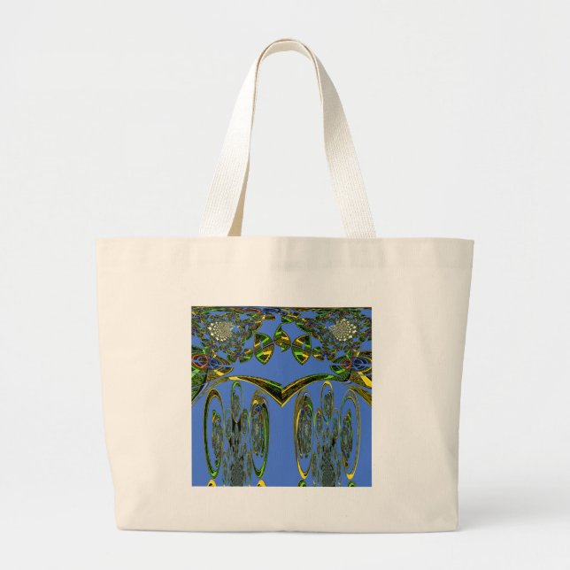 Iridescent Art Print with Golden Abstract Design Large Tote Bag (Front)