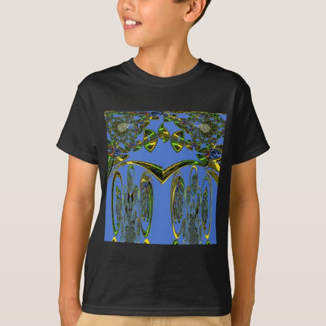 Iridescent Art Print with Golden Abstract Design T-Shirt (Front)