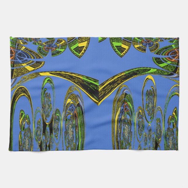 Iridescent Art Print with Golden Abstract Design Towel (Horizontal)