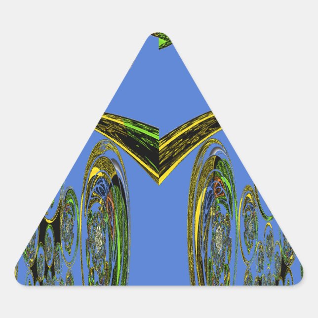 Iridescent Art Print with Golden Abstract Design Triangle Sticker (Front)