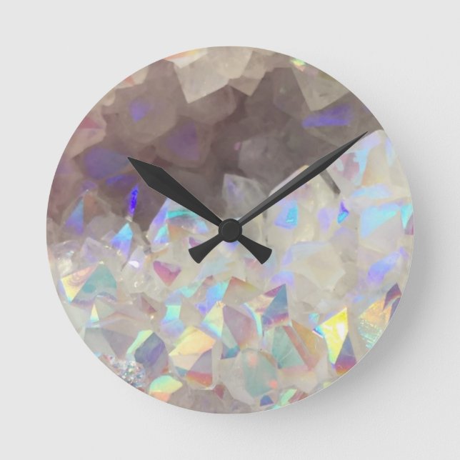 Iridescent Aura Crystals Round Clock (Front)
