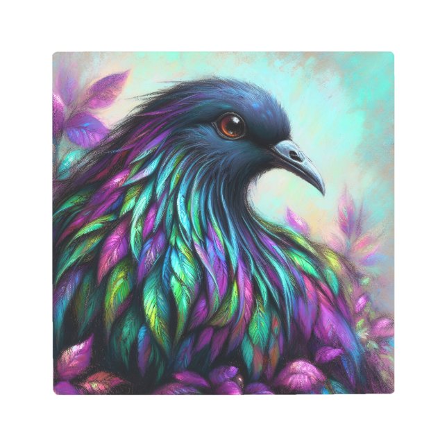 Iridescent Avian Beauty: Pastel Feathered Splendor Metal Print (Front)