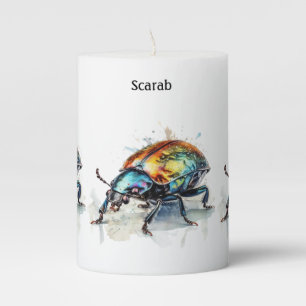 Iridescent Beetle in Watercolor, custom Pillar Candle