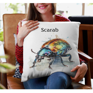 Iridescent Beetle in Watercolor, custom Throw Pillow