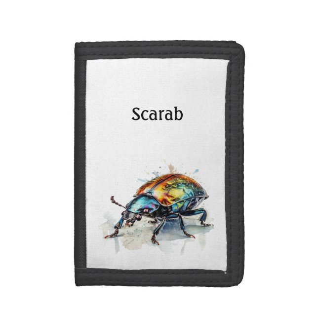 Iridescent Beetle in Watercolor, custom Trifold Wallet (Front Vertical)