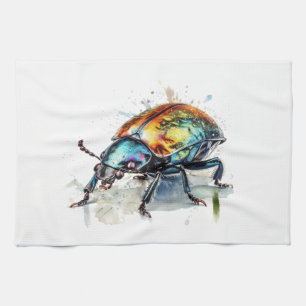 Iridescent Beetle in Watercolor Kitchen Towel