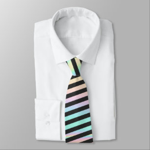 Iridescent & Black Stripe Groom Groomsmen Fun Fact Neck Tie