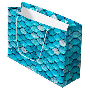 Iridescent Blue Glitter Shiny Mermaid Fish Scales Large Gift Bag