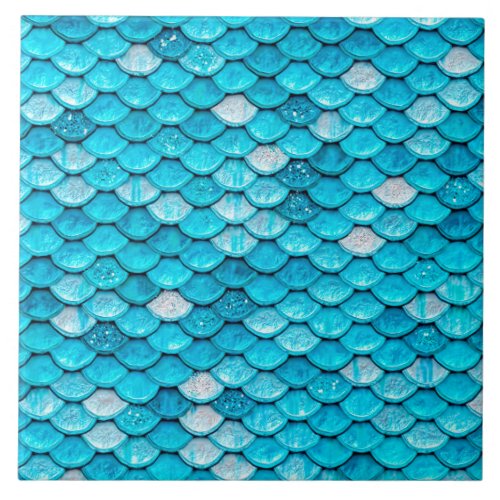 Iridescent Blue Glitter Shiny Mermaid Fish Scales Tile