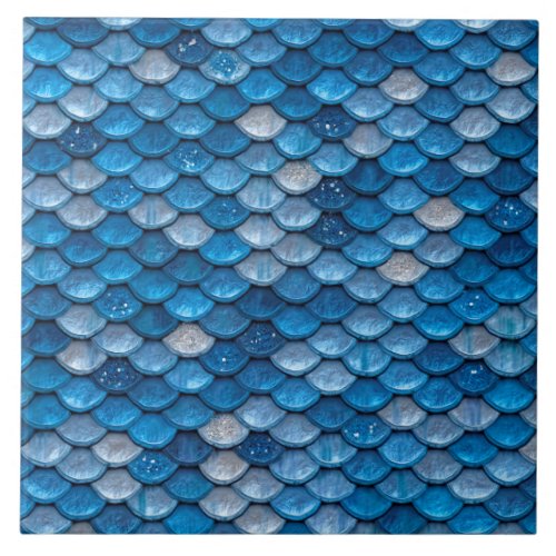 Iridescent Blue Glitter Shiny Mermaid Fish Scales Tile