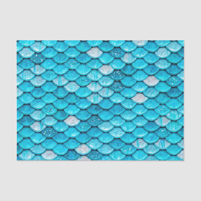 Iridescent Blue Glitter Shiny Mermaid Fish Scales Tissue Paper | Zazzle