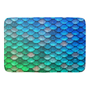 Iridescent Blue Green Glitter Mermaid Fish Scales Bathroom Mat