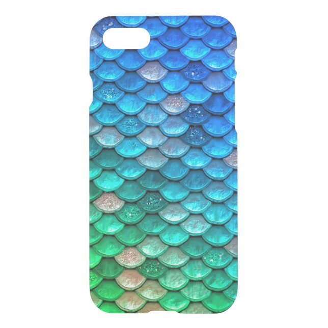 Iridescent Blue Green Glitter Mermaid Fish Scales Uncommon iPhone Case (Back)