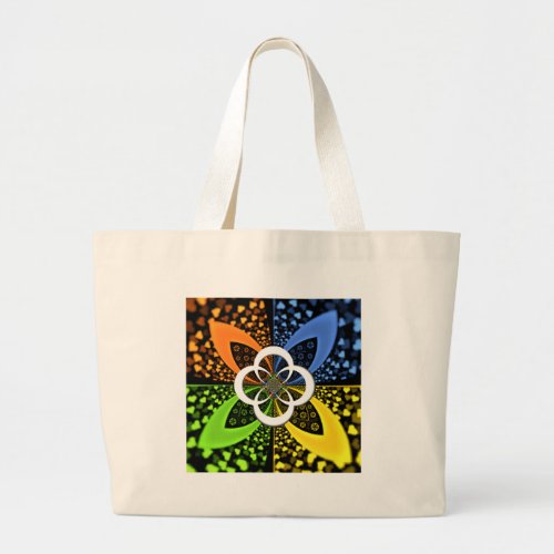 Iridescent blue green yellow Hearts Large Tote Bag