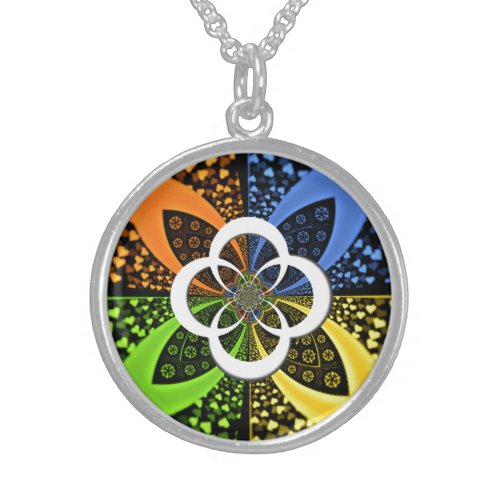 Iridescent blue green yellow Hearts Sterling Silver Necklace