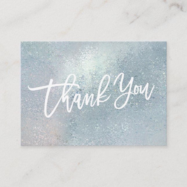 Iridescent blue handwritten Thank you customer Enclosure Card (Front)