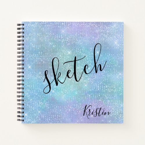 Iridescent Blue Purple Glitter Name Sketchbook Notebook