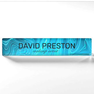 Iridescent Blue Teal Aqua Professional Elegant Desk Name Plate