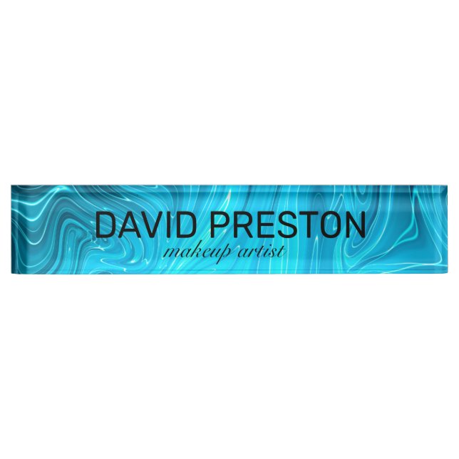 Iridescent Blue Teal Aqua Professional Elegant Desk Name Plate (Front)