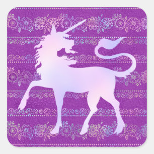 Iridescent Bohemian Pattern & Unicorn Silhouette Square Sticker