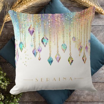 Iridescent Boho Gems On White Id1035 Throw Pillow by arrayforhome at Zazzle