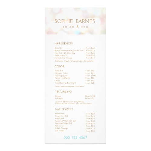 Iridescent Bokek Salon Price List Service Menu