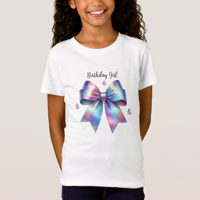 Iridescent Bow Birthday Girl T-Shirt (Front)