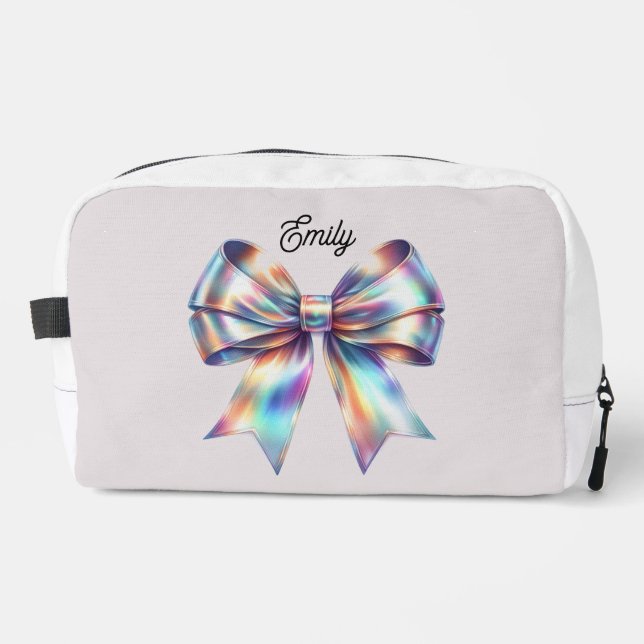 Iridescent Bow Personalized Accessory Pouch (Front)