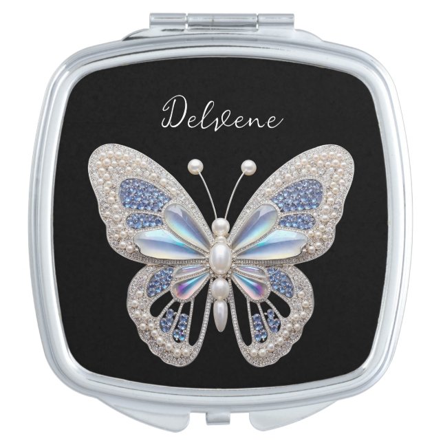 Iridescent Butterfly Elegance Compact Mirror (Front)