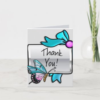 Iridescent Butterfly On Pale Gray (thank You) Thank You Card by ShopTheWriteStuff at Zazzle