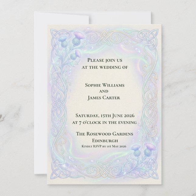 Iridescent Celtic Thistle Wedding Invitation (Front)