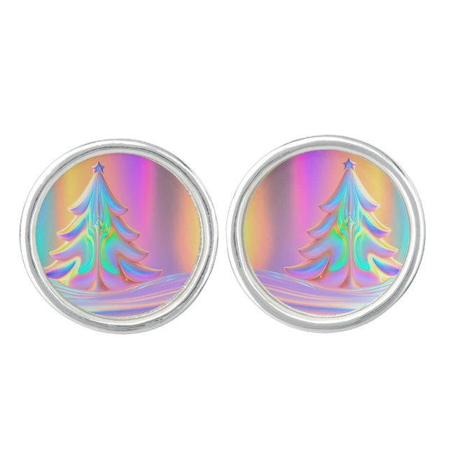 Iridescent Christmas Tree Cufflinks (Front)