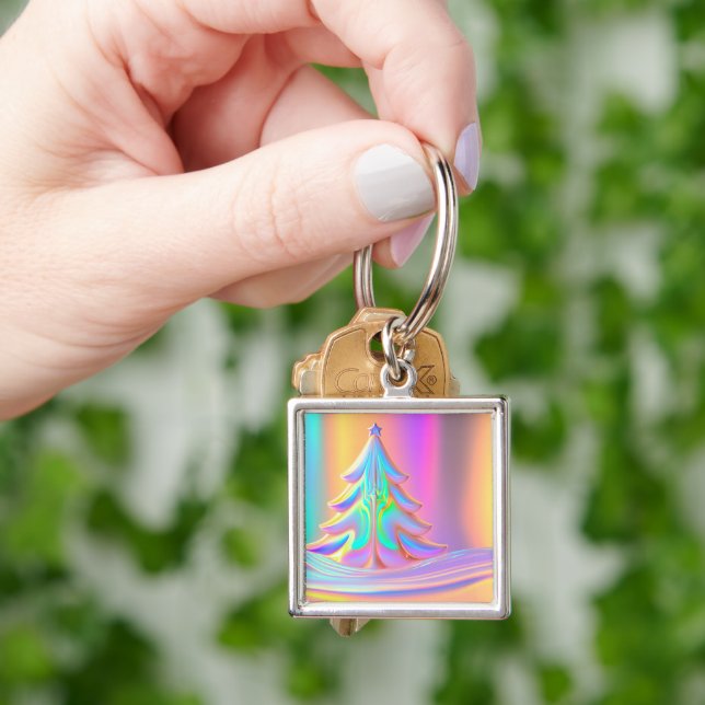 Iridescent Christmas Tree Keychain (Hand)